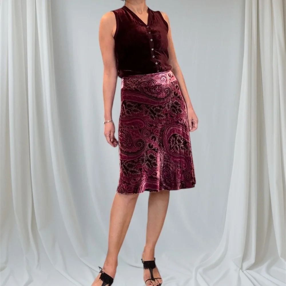 Banana Republic Paisley Pink Velvet Skirt Y2K - Picture 2 of 12